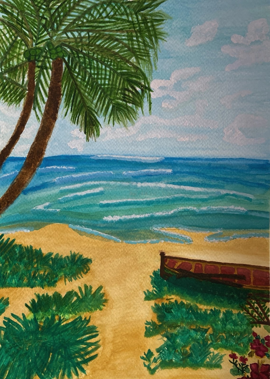 Pintura original Cayo Sombrero, Acuarela sobre papel por Inés Hernández